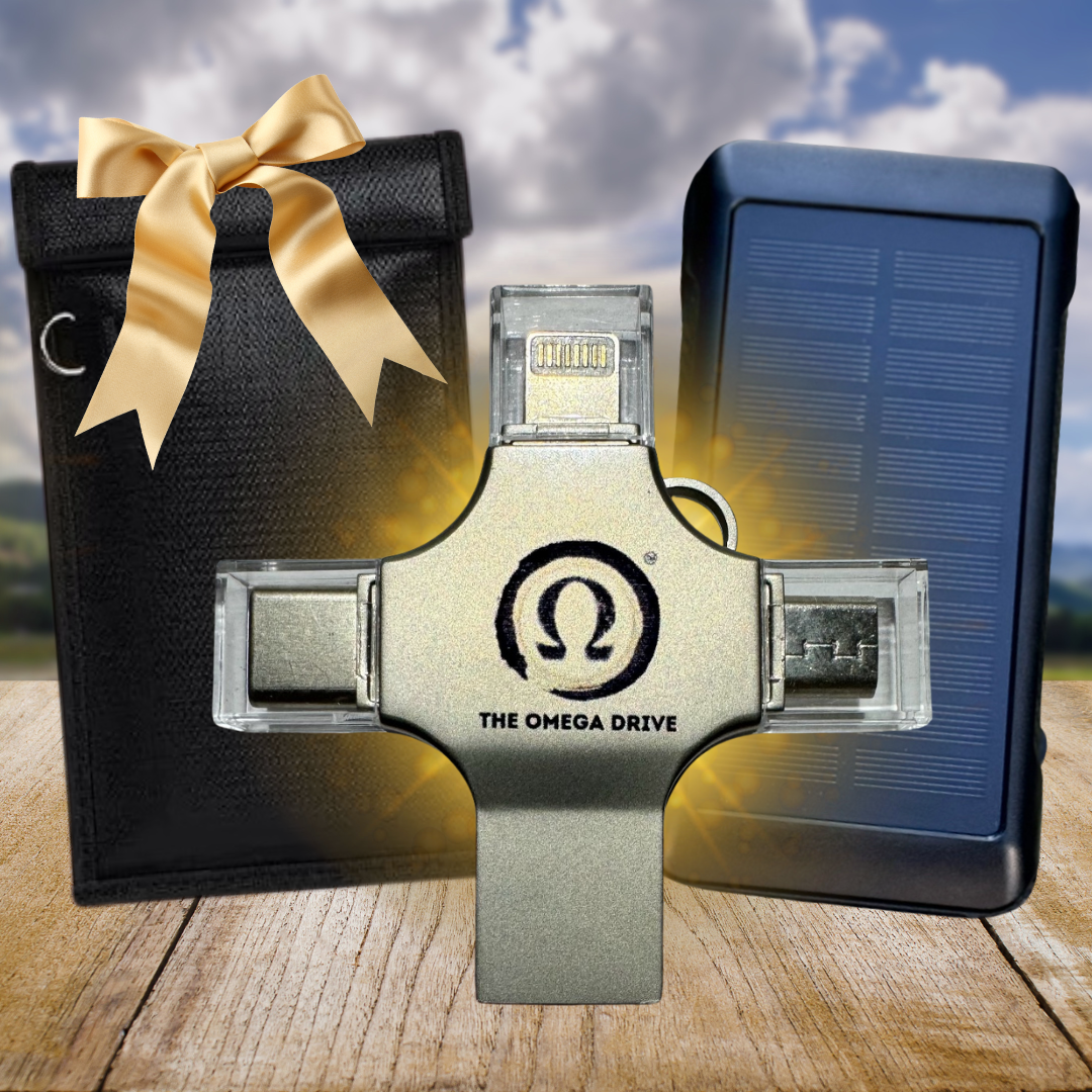 Survival Electronics Kit:Survival Library The Omega 128GB & Hand Crank Power Bank